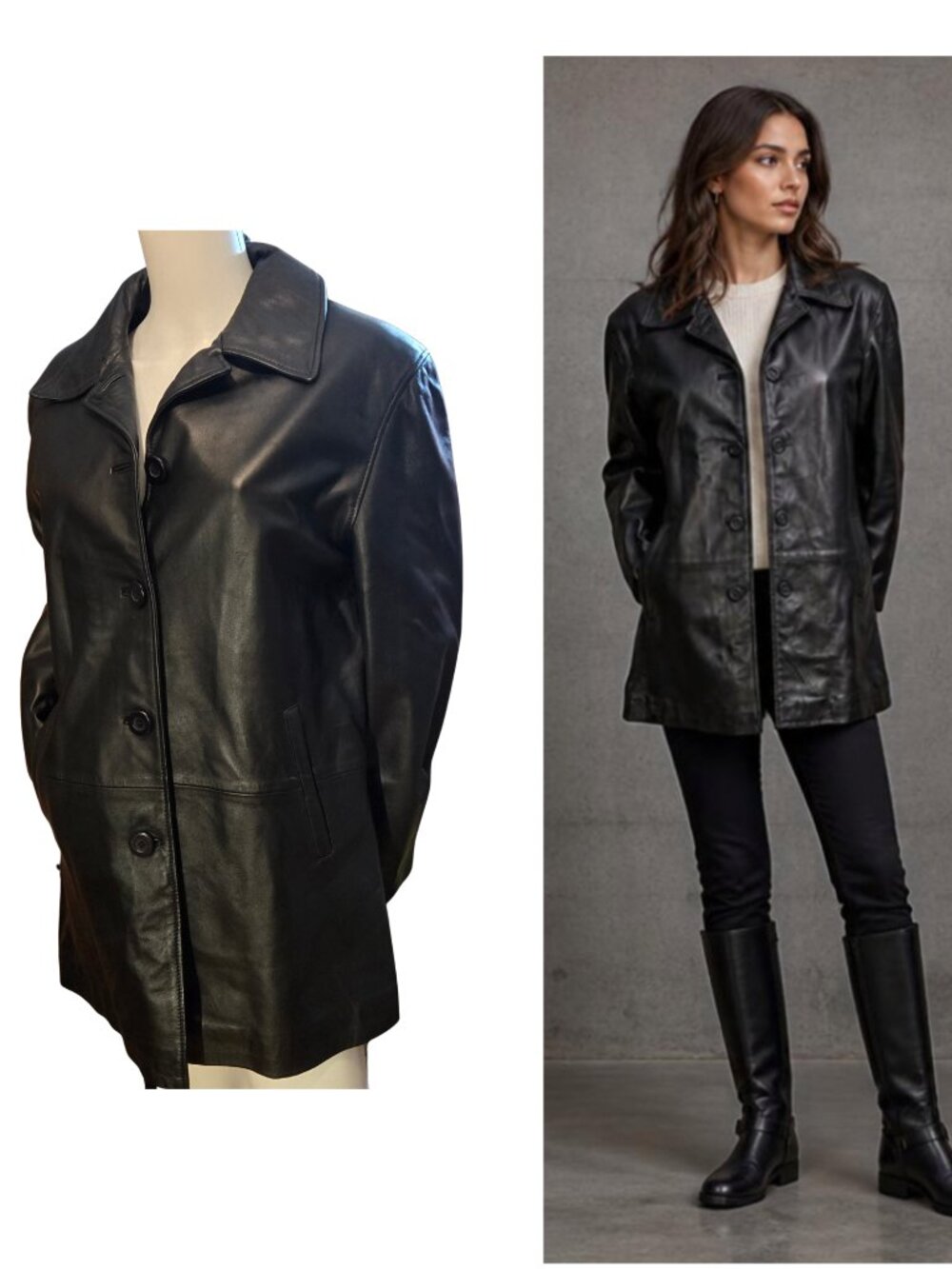 Black genuine leather coat large (medium)